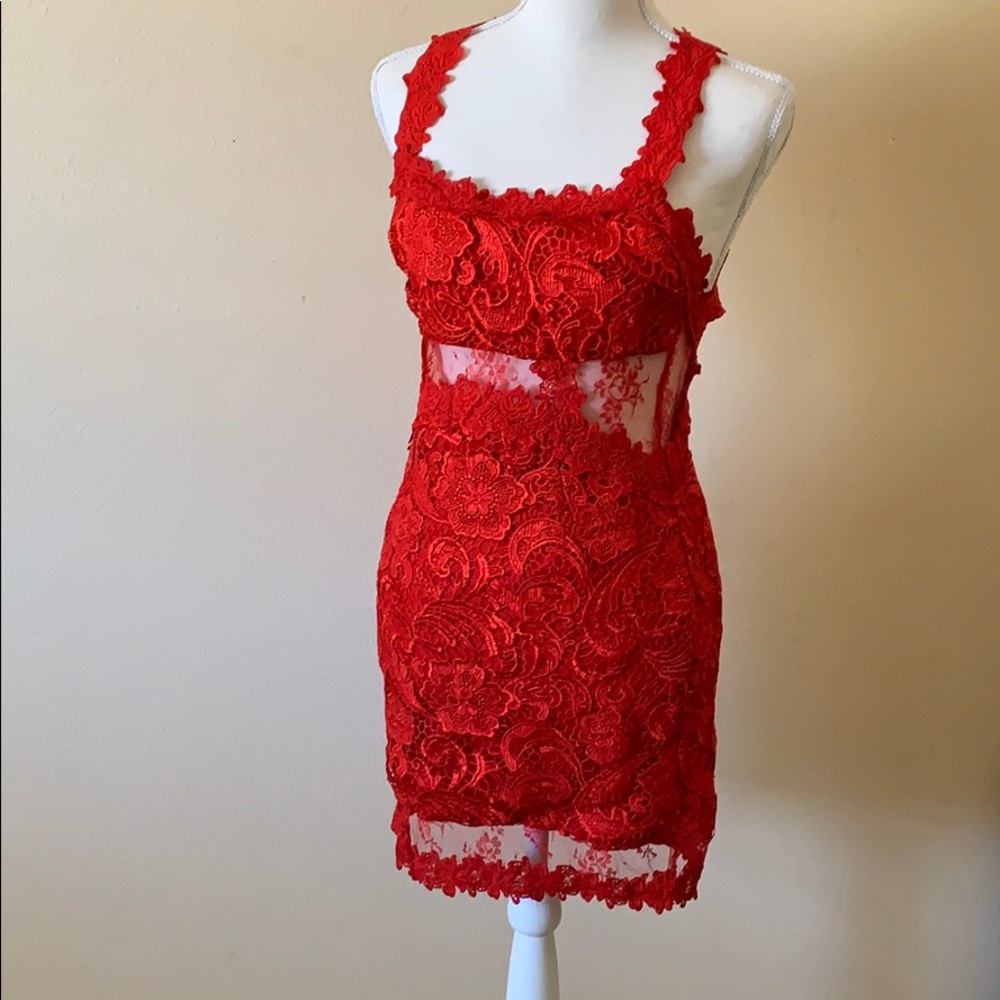Red lace dress